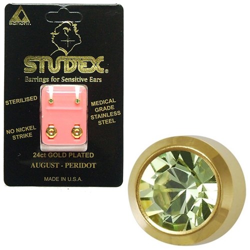 Birthstone Studs Mini Bezel Gold August Peridot